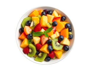 Fresh fruit salad in white bowl