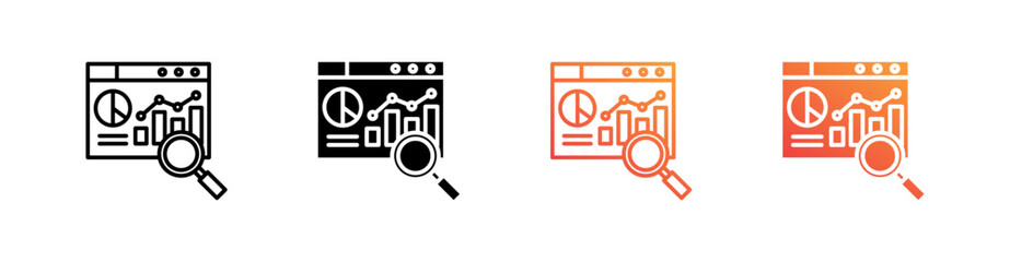 Market Research Multiple Style Icon Set Vector 