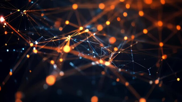 abstract orange blue plexus background with glowing dots and connecting lines