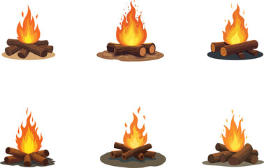 set Campfire logs burning,cartoon flat simple vector illustration