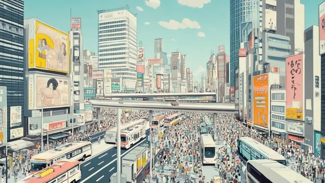 Bustling Metropolis: A Vibrant Cityscape Illustration