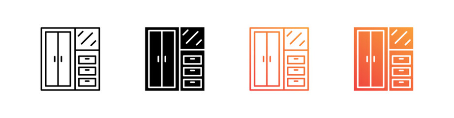Cupboard Multiple Style Icon Set Vector 