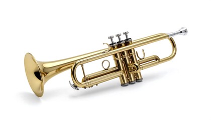 Obraz premium Gleaming Brass Trumpet Isolated on White Background for Musical Concepts.