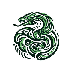 Abstract snake curve tribal design in green