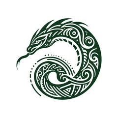 Naklejka premium Abstract snake curve tribal design in green