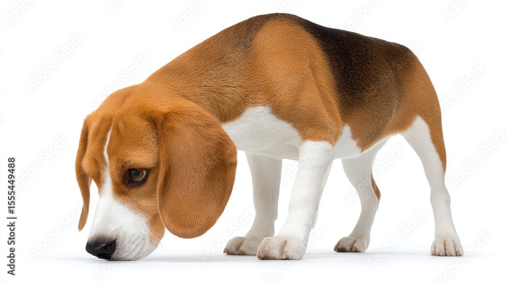 Poster cute and playful beagle dog sniffing the ground, showcasing its curiosity and attention to detail in
