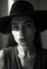 Person wearing hat looking into camera