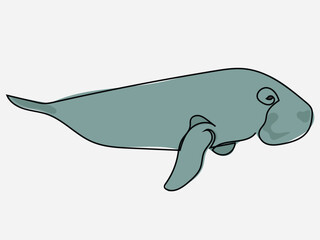 Dugong in continuous line drawing on a white background.