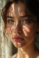 Woman with lace shadow on face