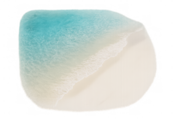 Pristine white sandy shoreline merging with tranquil turquoise waters, transparent overlay perfect for travel design concepts