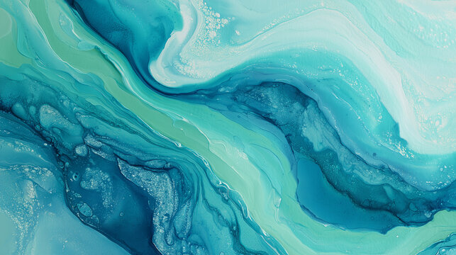 An abstract watercolor background blends teal, blue, and green hues with a smooth, liquid fluid texture&mdash;perfect for banners and artistic designs.

