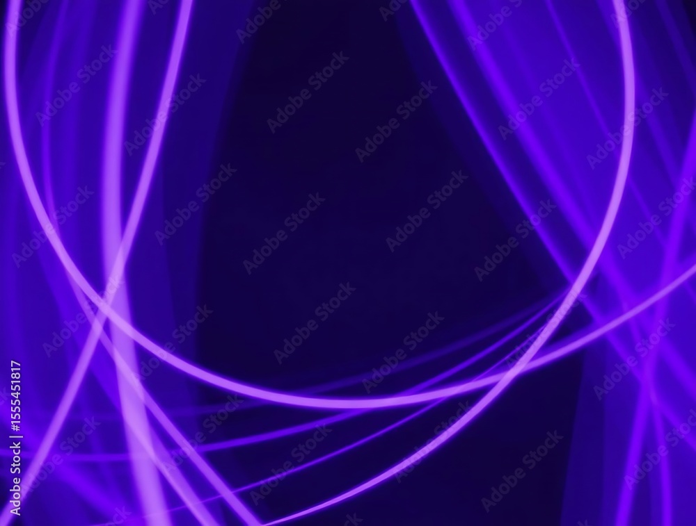 Poster illuminated purple curved lines against deep violet background abstraction