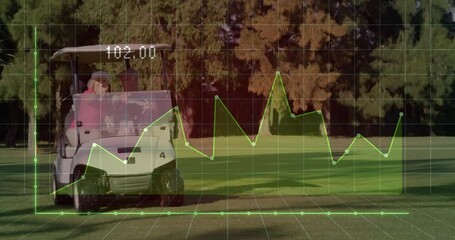 Woman steering golf cart while overlay showing tracking sports graph varying data for analysis - Powered by Adobe