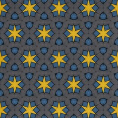 Captivating geometric pattern featuring a repetitive arrangement of star shapes in bright yellow set against a textured gray background