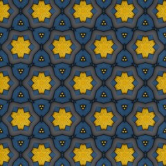 Intricate geometric pattern showcasing a repetitive arrangement of star shapes in vibrant yellow