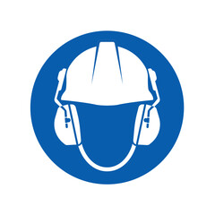 mandatory safety signs icon_wear safety helmet and ear muff. round shapes
