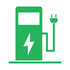 Green EV Charging Station Icon – Flat Electric Vehicle Vector Design