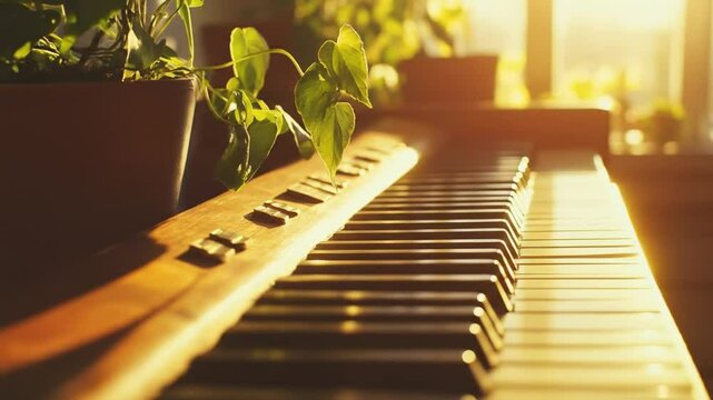 Piano keys aglow plant flourishes