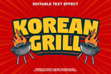 vintage retro style editable text effect with BBQ grill illustration for pposter