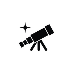 Black Telescope Icon Illustration with Star on a White Background