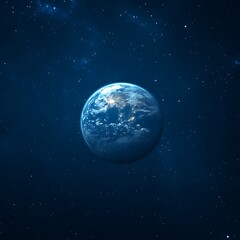 Earth in the vastness of space.  A serene view of our planet, bathed in starlight