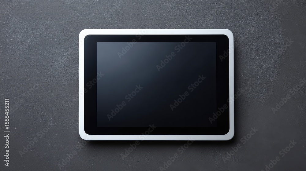 Poster sleek modern tablet device sitting on a dark textured surface ready for use in a contemporary techno