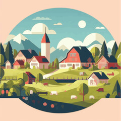 European countryside flat design in spring