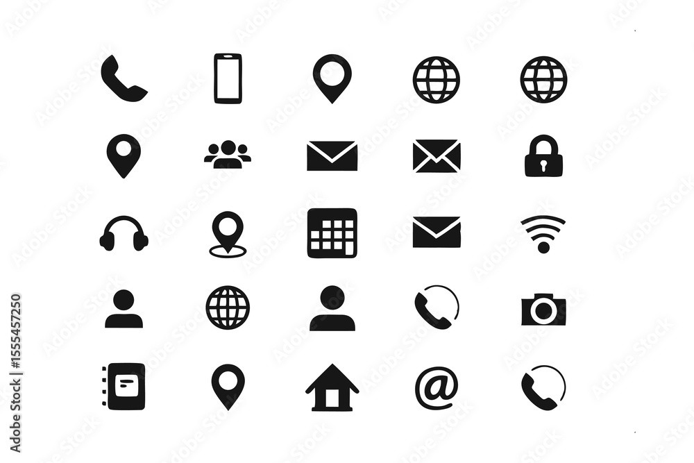 Poster communication icon collection: a versatile set of minimalist icons representing various modes of com