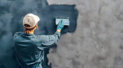 Worker in protective gear applies waterproofing layer to masonry wall, ensuring durability and protection