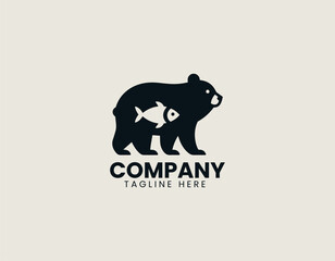 Obraz premium Powerful Bear and Fish Wild Nature Hunter Catch Vector Logo Design