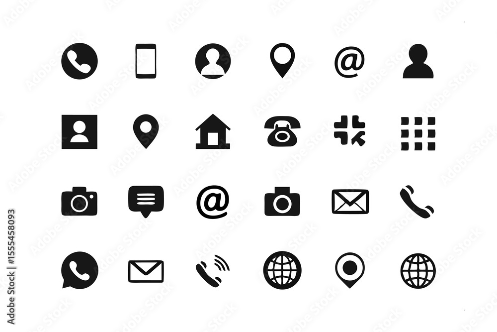 Poster communication and connection icons: a set of modern, minimalistic icons representing essential commu
