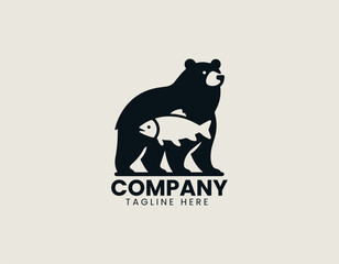 Obraz premium Powerful Bear and Fish Wild Nature Hunter Catch Vector Logo Design