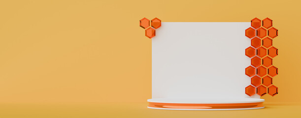 Honeycomb Structure Reveals Golden Interior Beauty. Podium for cosmetics