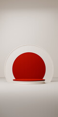 Red Circle Platform Showcases Minimalist Design. Vertical view