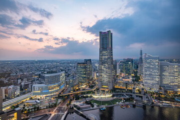 日本の神奈川県横浜市みなとみらいの夜景