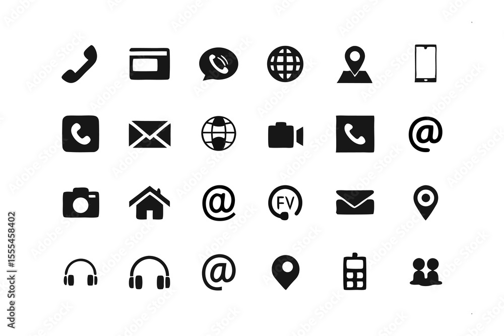 Poster diverse communication icons: a clean and comprehensive array of icons representing various methods o