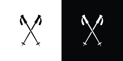 Ski Poles Crossed Silhouette in Black and White, Skiing Equipment Design