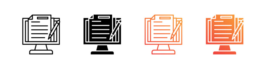 Desktop Computer Multiple Style Icon Set Vector 