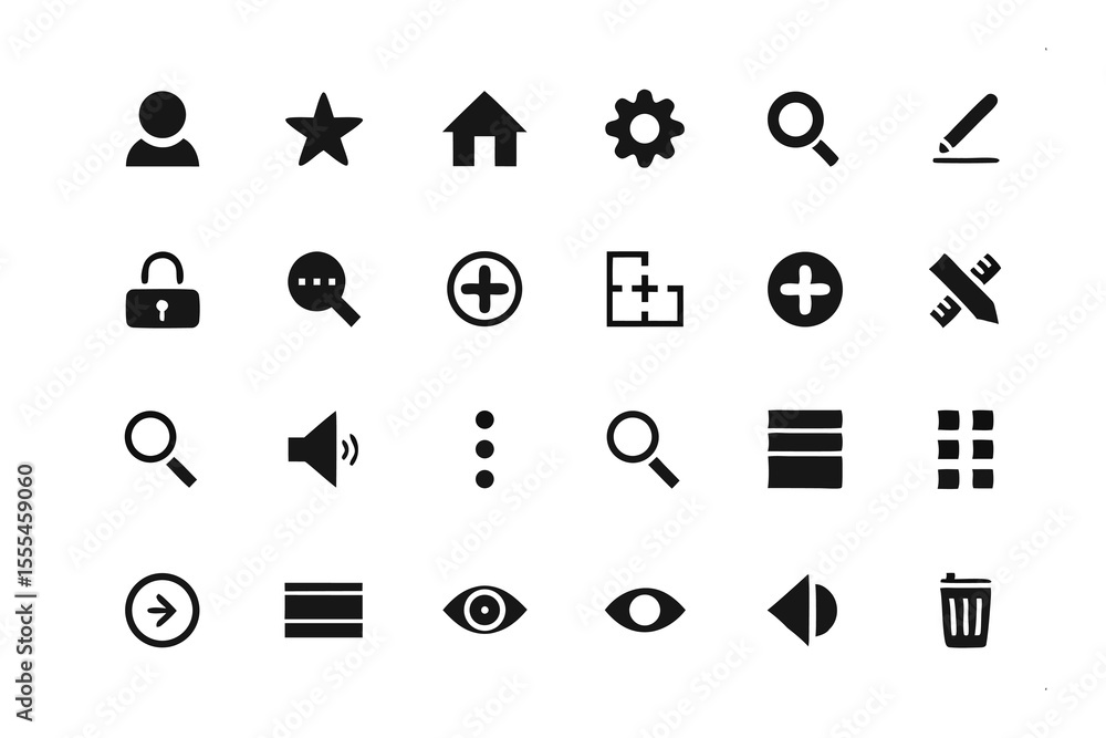 Poster icon set: an array of minimalist icons designed for digital interfaces, these versatile symbols repr