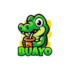 Playful Crocodile Mascot with Drink