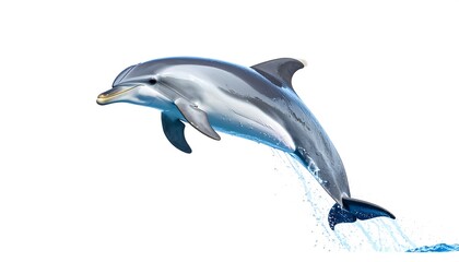 Obraz premium Playful Dolphin Leaping High with Isolated on White Background, and Ocean Joy Freedom.