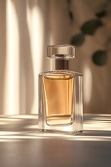 Elegant perfume bottle in soft sunlight
