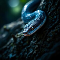 Fototapeta premium Hyper-Real Serpent: Textured Majesty on a Tree