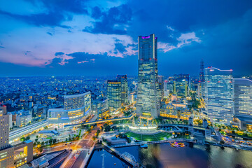 日本の神奈川県横浜市みなとみらいの夜景