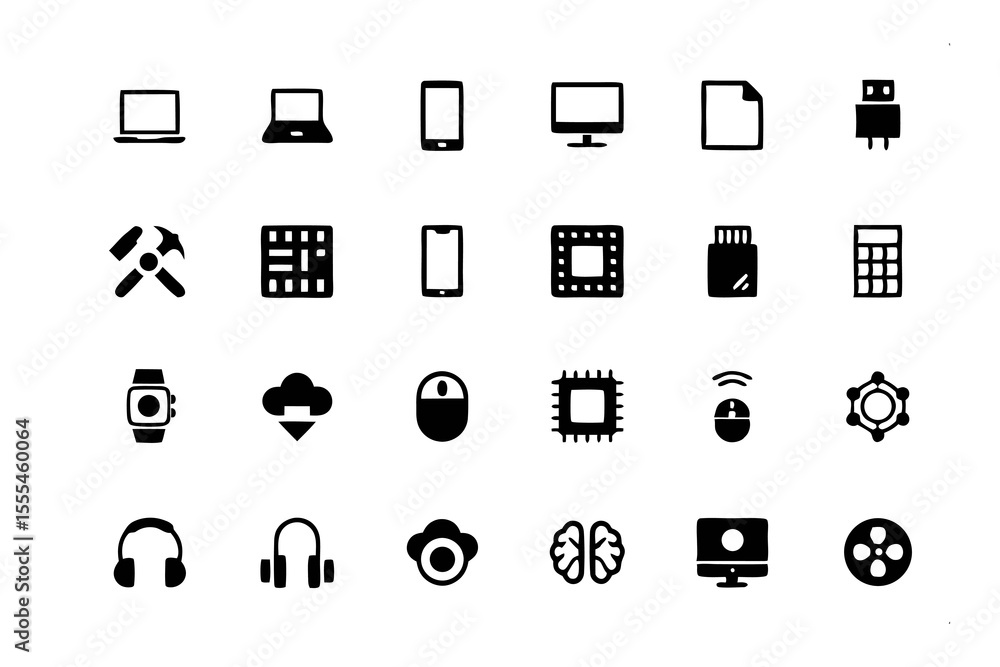 Poster tech icon extravaganza: a comprehensive collection of tech-related icons, encompassing various devic