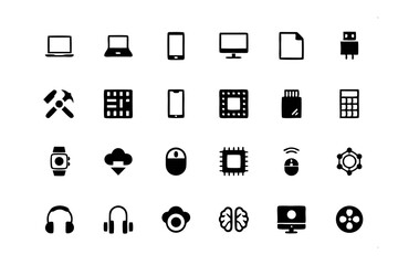 Tech Icon Extravaganza: A comprehensive collection of tech-related icons, encompassing various devices and tools, meticulously crafted in a modern, minimalist style.