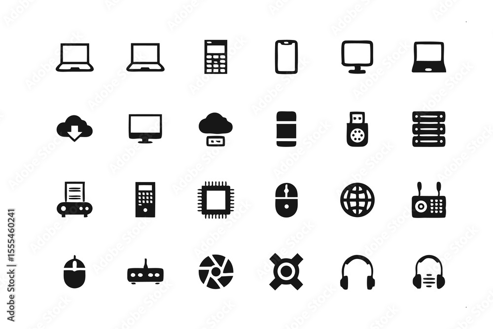 Poster technology icons set: a comprehensive collection of minimalist icons representing various devices, c
