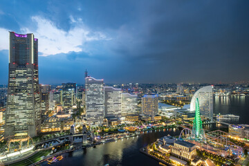 日本の神奈川県横浜市みなとみらいの夜景