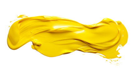 A vibrant yellow paint stroke isolated on a black background with a smooth and glossy texture look