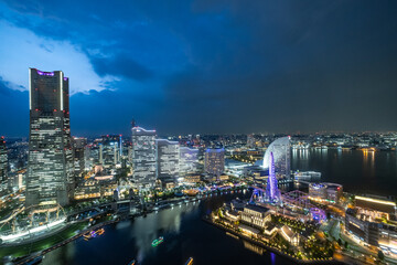 日本の神奈川県横浜市みなとみらいの夜景